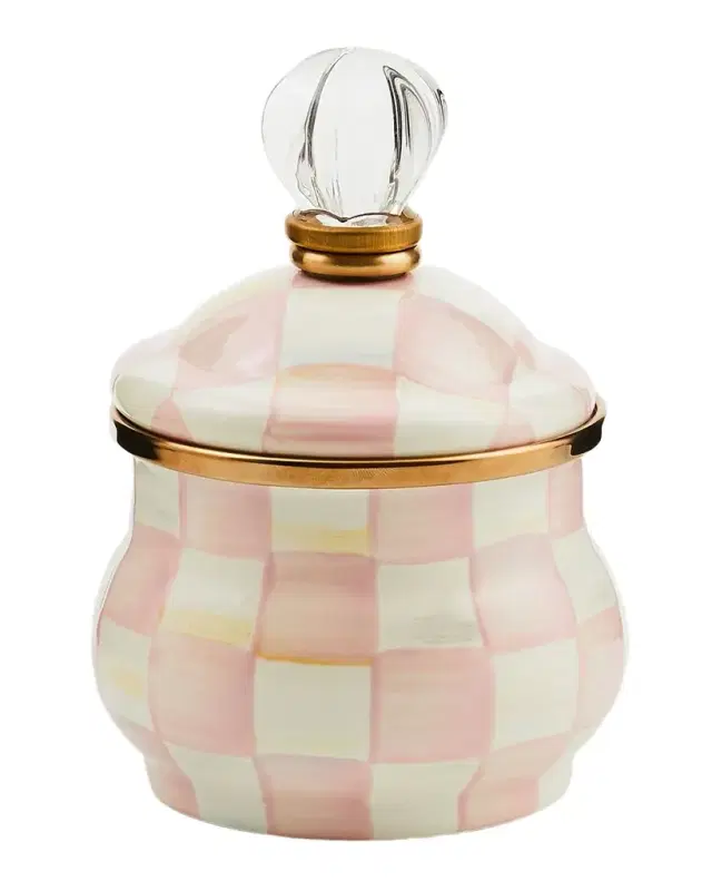 MacKenzie-Childs Rosy Check Enamel Lidded Sugar Bowl