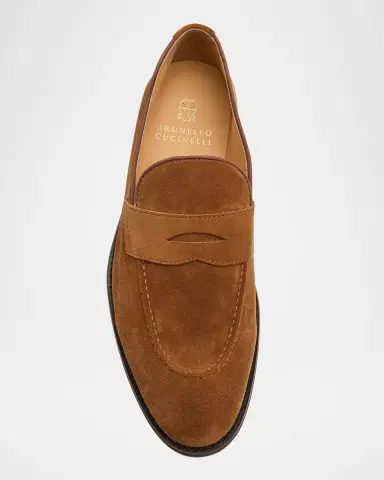 Brunello Cucinelli Men's Suede Penny Loafers | Thumbnail 5