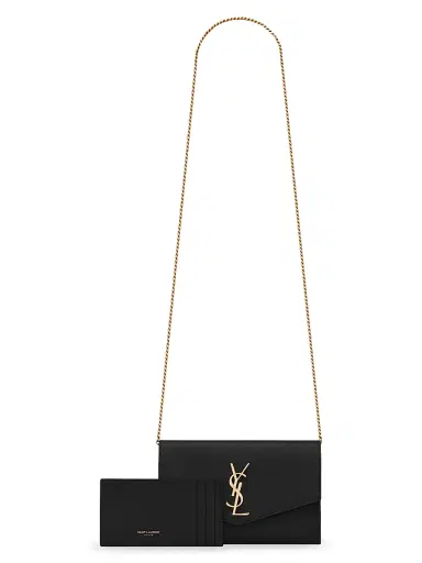 Saint Laurent Women's Uptown Chain Wallet in Grain De Poudre Embossed Leather | Thumbnail 4 Saint Laurent Women's Uptown Chain Wallet in Grain De Poudre Embossed Leather | Thumbnail 4
