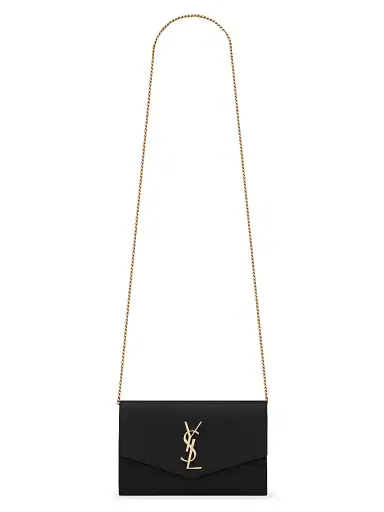 Saint Laurent Women's Uptown Chain Wallet in Grain De Poudre Embossed Leather | Thumbnail 1 Saint Laurent Women's Uptown Chain Wallet in Grain De Poudre Embossed Leather | Thumbnail 1