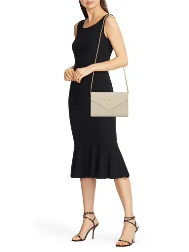 Saint Laurent Women's Classic Cassandre Chain Wallet in Grain De Poudre Leather - Crema Soft | Thumbnail 2