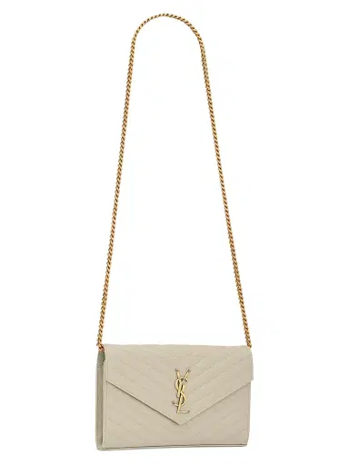 Saint Laurent Women's Classic Cassandre Chain Wallet in Grain De Poudre Leather - Crema Soft | Thumbnail 4