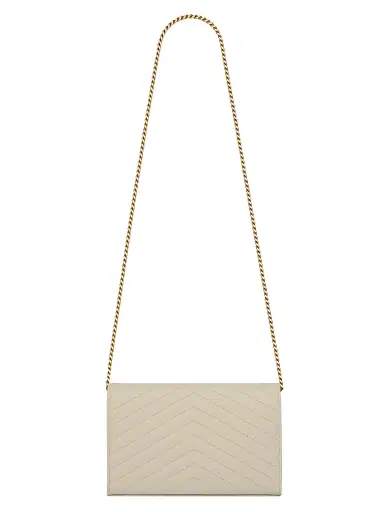 Saint Laurent Women's Classic Cassandre Chain Wallet in Grain De Poudre Leather - Crema Soft | Thumbnail 6