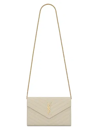 Saint Laurent Women's Classic Cassandre Chain Wallet in Grain De Poudre Leather - Crema Soft | Thumbnail 1