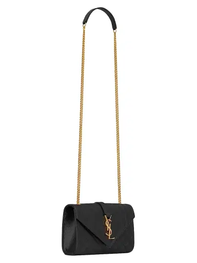 Saint Laurent Women's Envelope  Shoulder Bag in Quilted Grain De Poudre Embossed Leather - Nero | Thumbnail 5