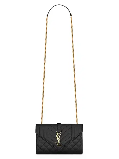 Saint Laurent Women's Envelope  Shoulder Bag in Quilted Grain De Poudre Embossed Leather - Nero | Thumbnail 1