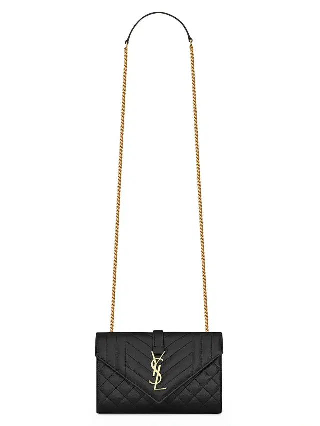 Saint Laurent Women's Envelope  Shoulder Bag in Quilted Grain De Poudre Embossed Leather - Nero