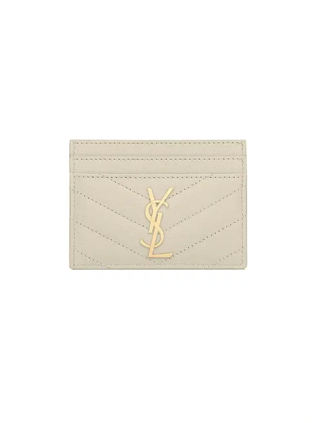 Saint Laurent Women's Cassandre Matelasse Card Case in Grain De Poudre Embossed Leather - Crema Soft