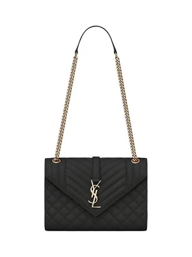 Saint Laurent Women's Envelope  Chain Bag in Mix Matelassé - Black