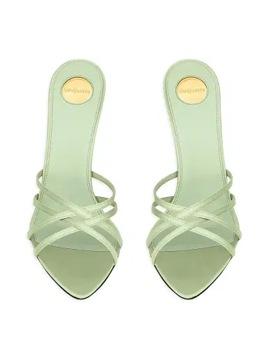 Saint Laurent Women's Frankie Mules in Satin Crepe - Vert Pastel | Thumbnail 3 Saint Laurent Women's Frankie Mules in Satin Crepe - Vert Pastel | Thumbnail 3