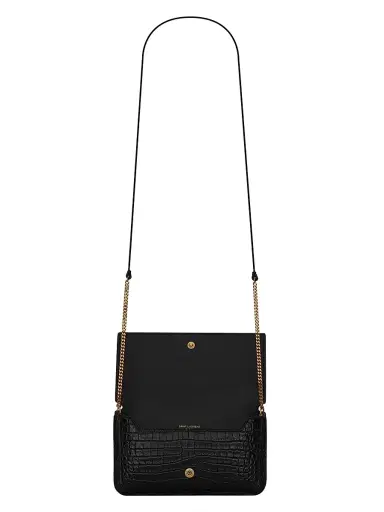 Saint Laurent Women's Cassandre Phone Holder in Shiny Crocodile-Embossed Leather | Thumbnail 2