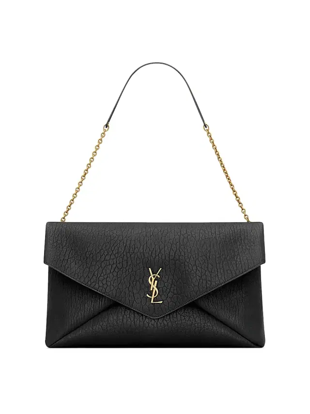 Saint Laurent Women's Cassandre  Envelope Pouch on Chain in Lambskin - Black