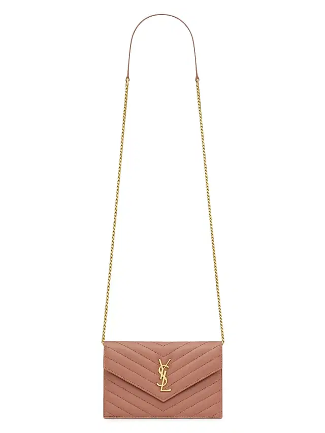Saint Laurent Women's Cassandre Envelope Chain Wallet in Lambskin - Barely Pink