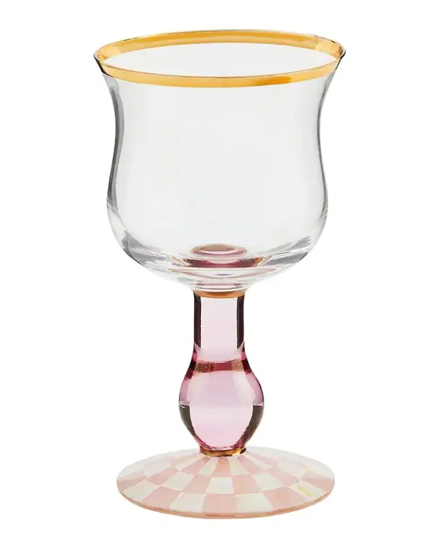 MacKenzie-Childs Rosy Check Wine Glass