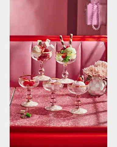 MacKenzie-Childs Rosy Check Coupe Glass | Thumbnail 2 MacKenzie-Childs Rosy Check Coupe Glass | Thumbnail 2