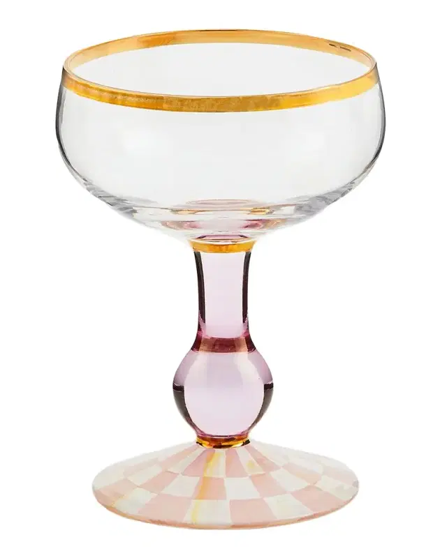 MacKenzie-Childs Rosy Check Coupe Glass