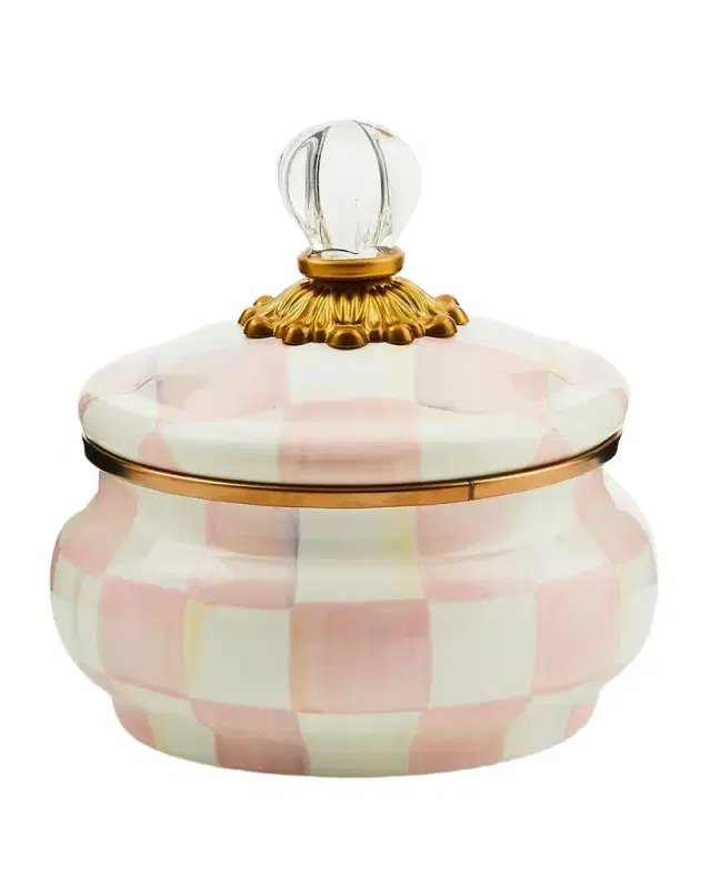 MacKenzie-Childs Rosy Check Enamel Squashed Pot