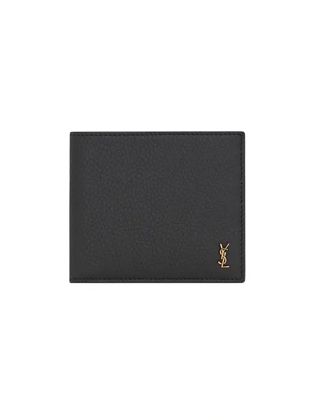 Saint Laurent Men's Tiny Cassandre East-West Wallet in Grained Leather - Black