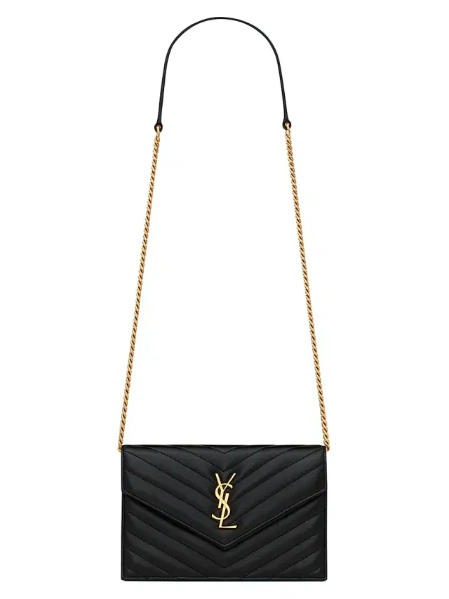 Women's Cassandre Envelope Chain Wallet in Lambskin - Black