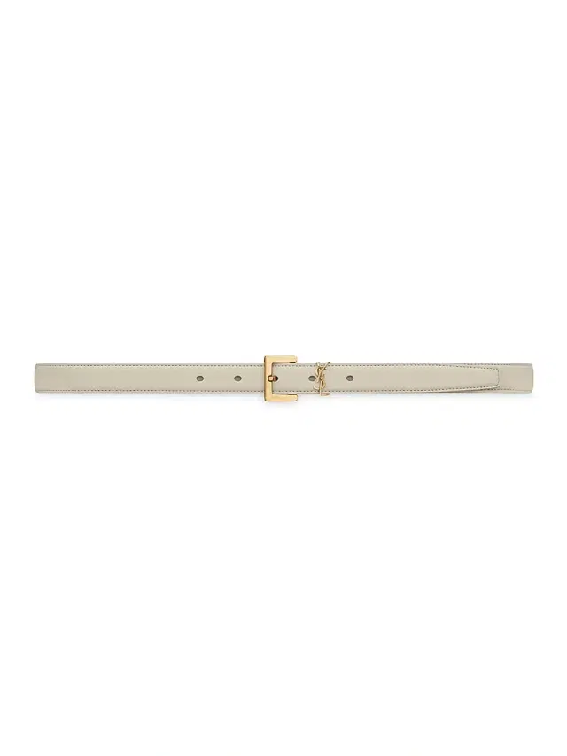 Women's Cassandre Thin Belt with Square Buckle in Smooth Leather - Crema Soft