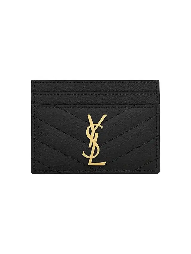 Saint Laurent Women's Cassandre Matelasse Card Case in Grain De Poudre Embossed Leather - Nero