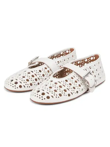 Alaïa Women's Laser-Cut Leather Ballerina Flats - Blanc Casse | Thumbnail 2