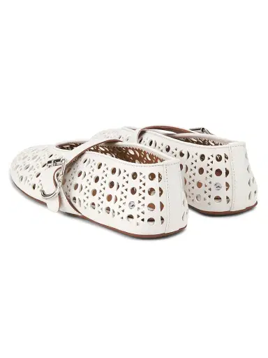 Alaïa Women's Laser-Cut Leather Ballerina Flats - Blanc Casse | Thumbnail 3