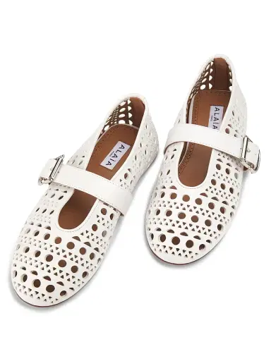 Alaïa Women's Laser-Cut Leather Ballerina Flats - Blanc Casse | Thumbnail 4