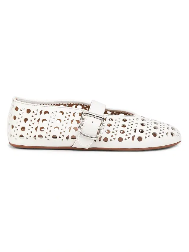 ALAIA Women's Laser-Cut Leather Ballerina Flats - Blanc Casse