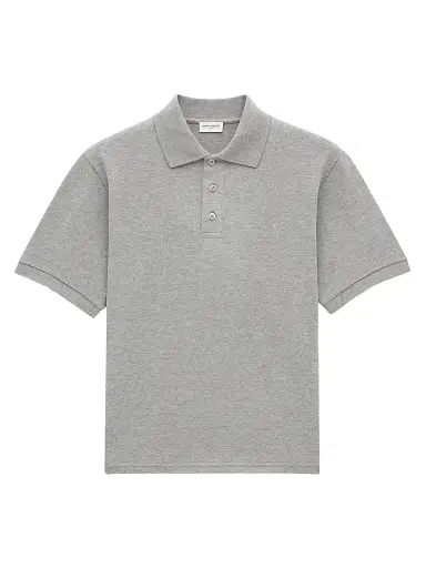 Saint Laurent Men's Cassandre Polo Shirt in Pique - Gris Chine | Thumbnail 1