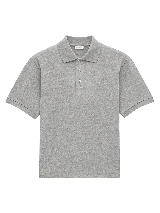 Saint Laurent Men's Cassandre Polo Shirt in Pique - Gris Chine