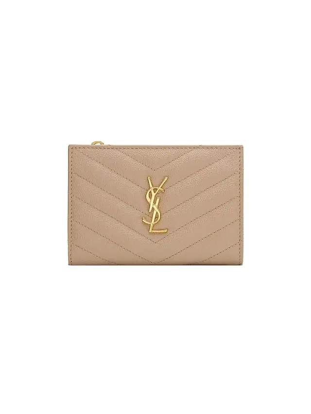Saint Laurent Women's Cassandre Matelasse Fragments Zipped Bi-fold Wallet - Dark Beige