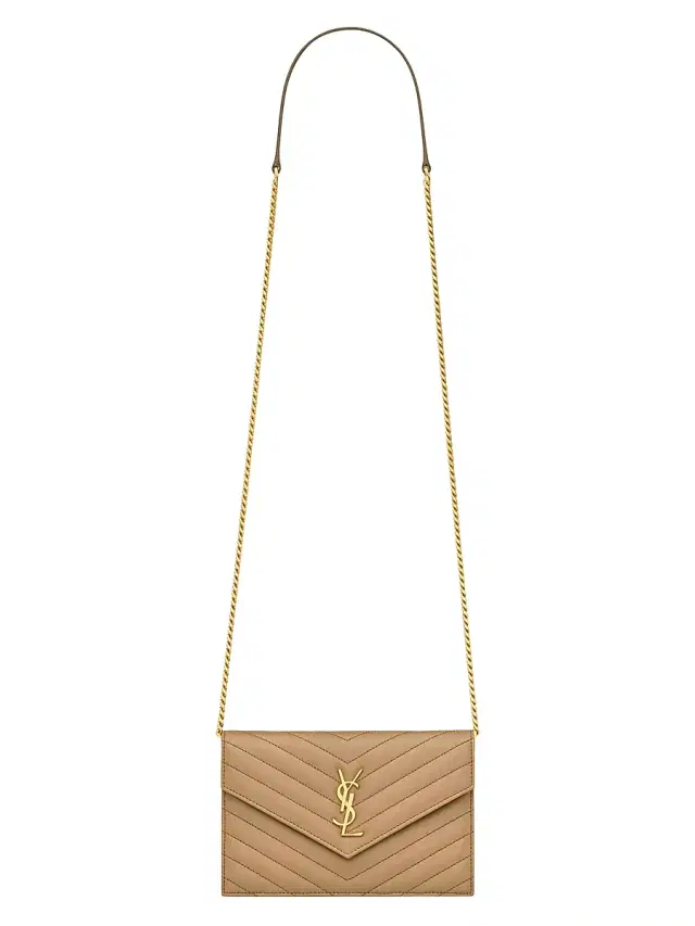 Saint Laurent Women's Cassandre Envelope Chain Wallet in Lambskin - Natural Tan