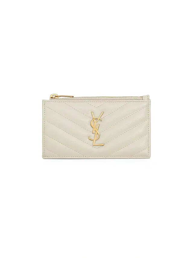 Saint Laurent Women's Cassandre Matelassé Zipped Card Case in Leather - Blanc Vintage
