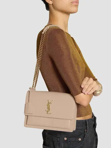 Saint Laurent Women's Sunset Medium Shoulder Bag in Smooth Leather - Dark Beige | Thumbnail 2 Saint Laurent Women's Sunset Medium Shoulder Bag in Smooth Leather - Dark Beige | Thumbnail 2