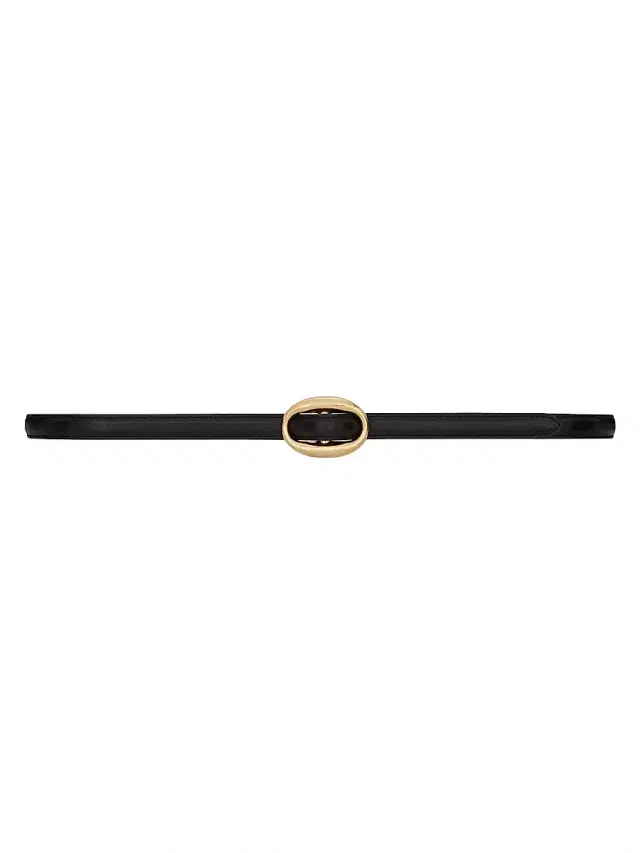 Women's Oval Buckle Thin Belt in Smooth Leather - Black