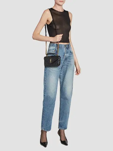 Saint Laurent Women's Mini College Chain Bag in Shiny Crackled Leather | Thumbnail 2 Saint Laurent Women's Mini College Chain Bag in Shiny Crackled Leather | Thumbnail 2