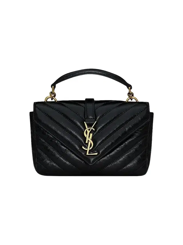 Saint Laurent Women's Mini College Chain Bag in Shiny Crackled Leather - Black