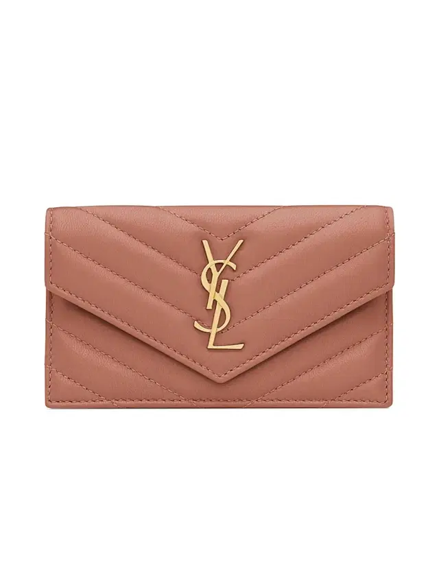 Saint Laurent Women's Cassandre Matelasse Fragments Flap Card Case in Quilted Lambskin - Barely Pink