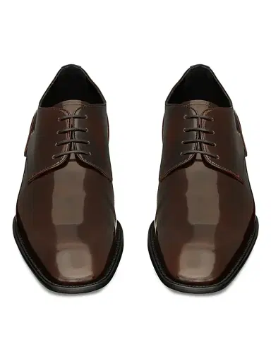 Saint Laurent Men's Stanton Derbies in Glazed Leather - Helios Bordeaux | Thumbnail 3