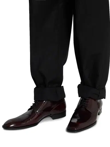 Saint Laurent Men's Stanton Derbies in Glazed Leather - Helios Bordeaux | Thumbnail 4