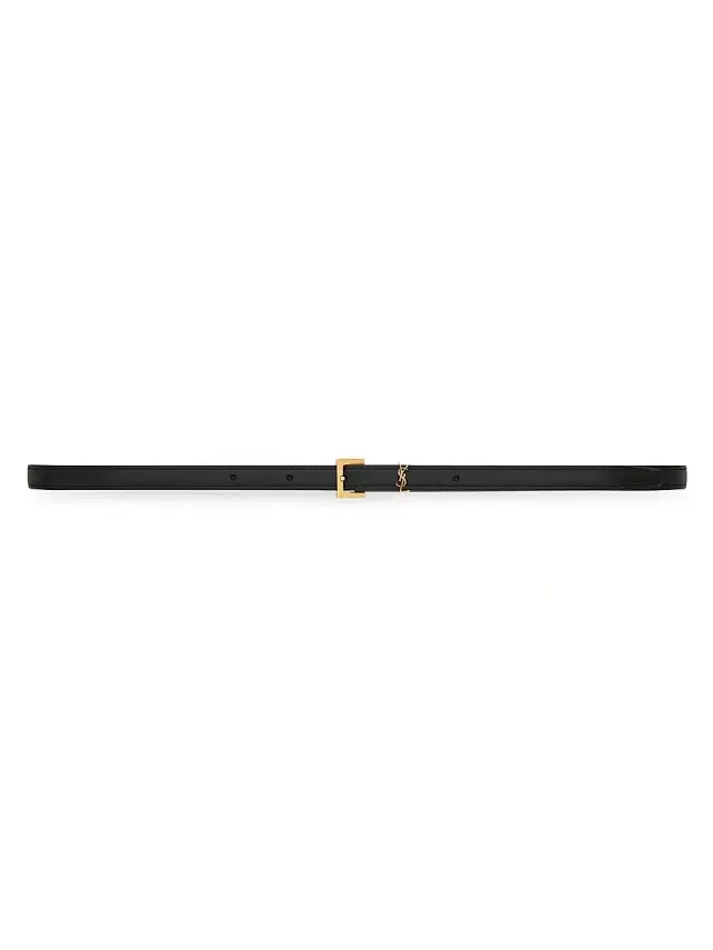 Women's Cassandre Extra Thin Belt in Smooth Leather - Black