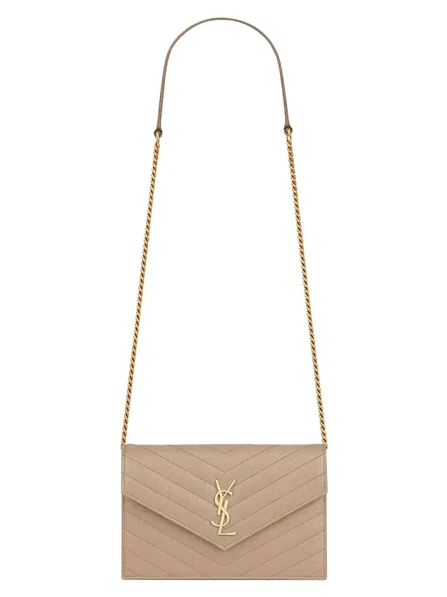 Saint Laurent Women's Cassandre Envelope Chain Wallet in Grain De Poudre Leather - Dark Beige