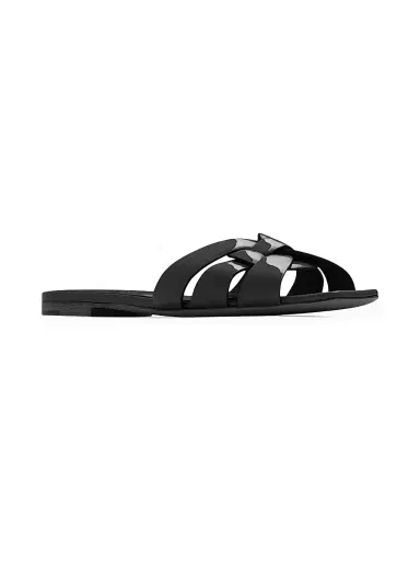 Saint Laurent Women's Tribute Flat Mules in Patent Leather - Black | Thumbnail 2