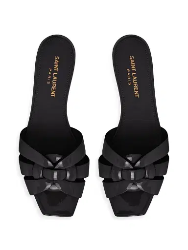 Saint Laurent Women's Tribute Flat Mules in Patent Leather - Black | Thumbnail 3