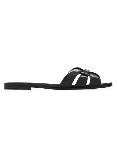 Saint Laurent Women's Tribute Flat Mules in Patent Leather - Black | Thumbnail 1