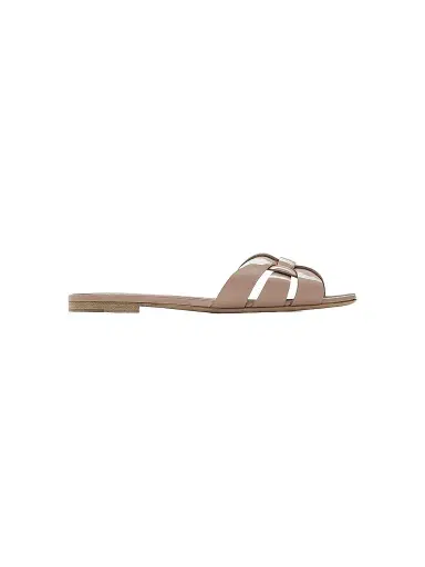 Saint Laurent Women's Tribute Flat Mules in Patent Leather - Beige - Size 4.5 | Thumbnail 1 Saint Laurent Women's Tribute Flat Mules in Patent Leather - Beige - Size 4.5 | Thumbnail 1