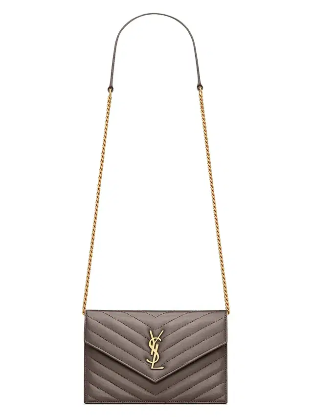 Saint Laurent Women's Cassandre Envelope Chain Wallet in Lambskin - Urban Grey