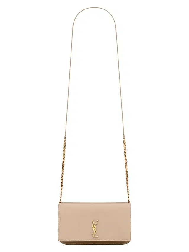 Saint Laurent Women's Cassandre Phone Holder with Strap in Smooth Leather - Dark Beige