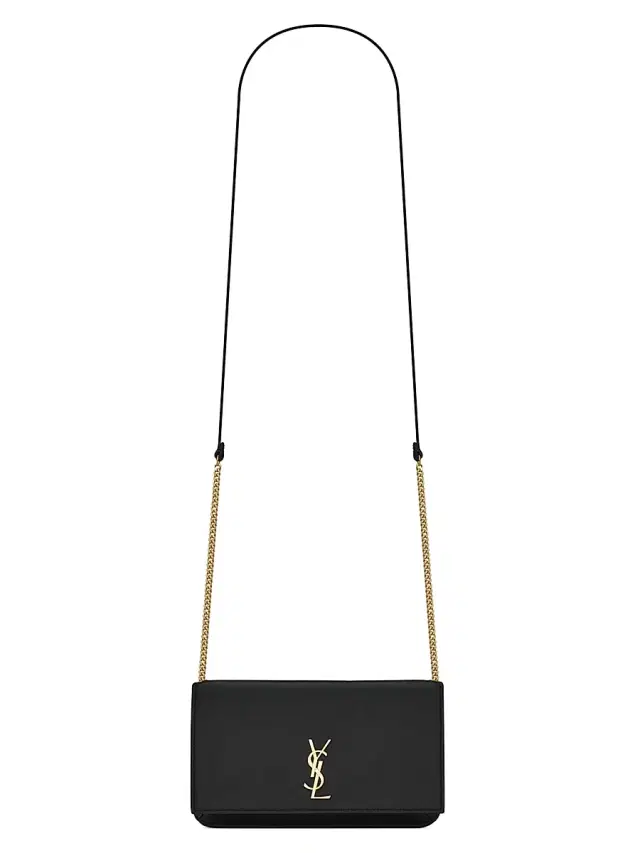 Saint Laurent Women's Cassandre Phone Holder with Strap in Smooth Leather - Black